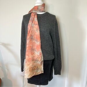 Vintage 90s/Y2K 100% Pure Silk Watercolor Scarf — Peach, Pink, Cream & Gray 🍑☕️